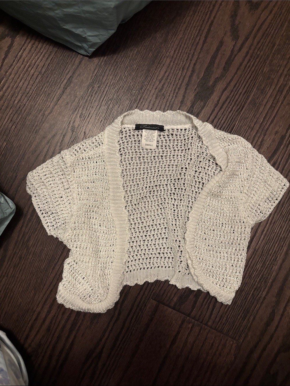 Crochet Open-Front Short Sleeve Shrug - Cream